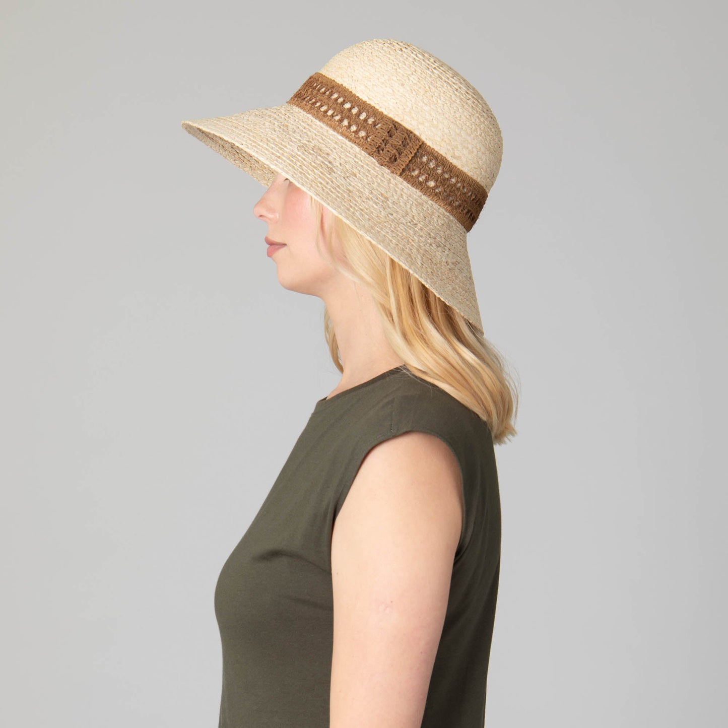 Waterfront Women's Raffia Braided Bucket Sun Hat