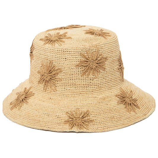 Sol - Crochet Raffia Bucket with Embroidered Flowers