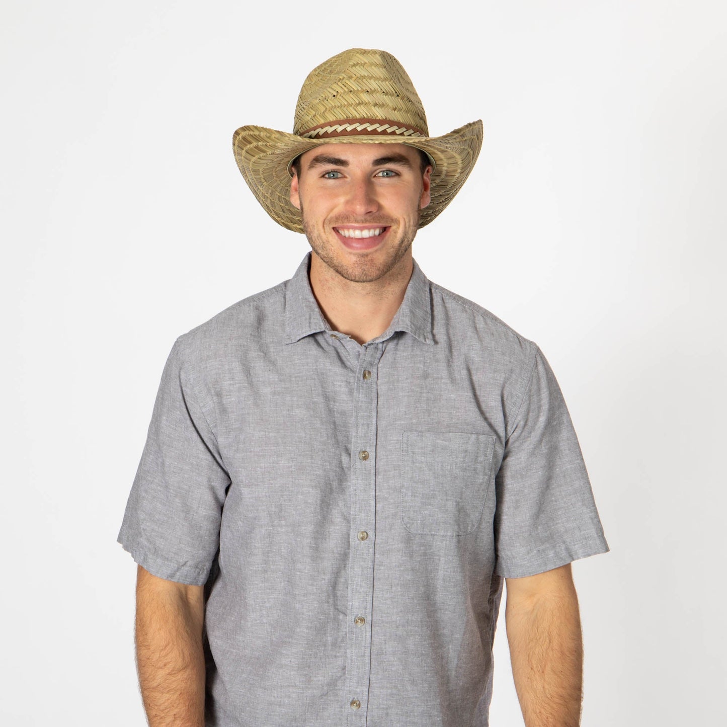 Men's Woven Rush Straw Pinch Crown Cowboy