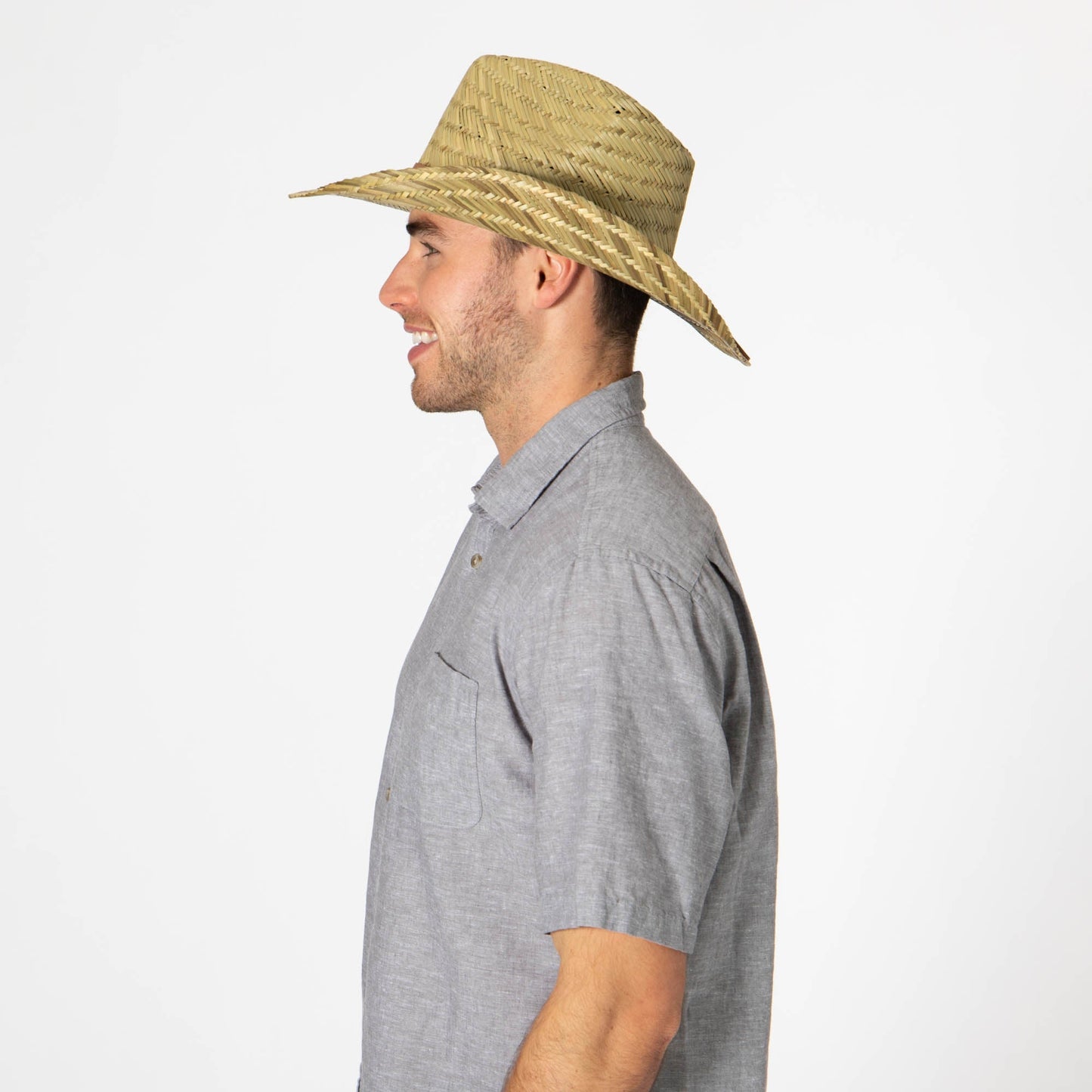 Men's Woven Rush Straw Pinch Crown Cowboy