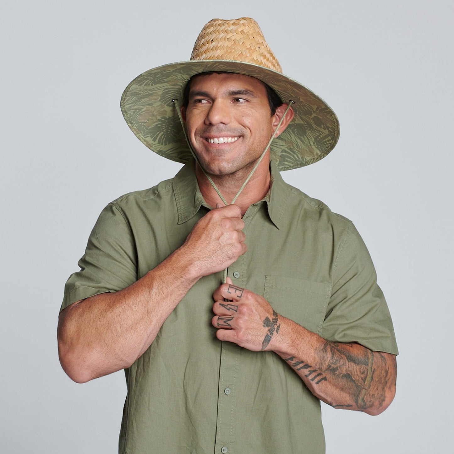Camp - Men's rush straw lifeguard with under brim print and adjustable chin cord