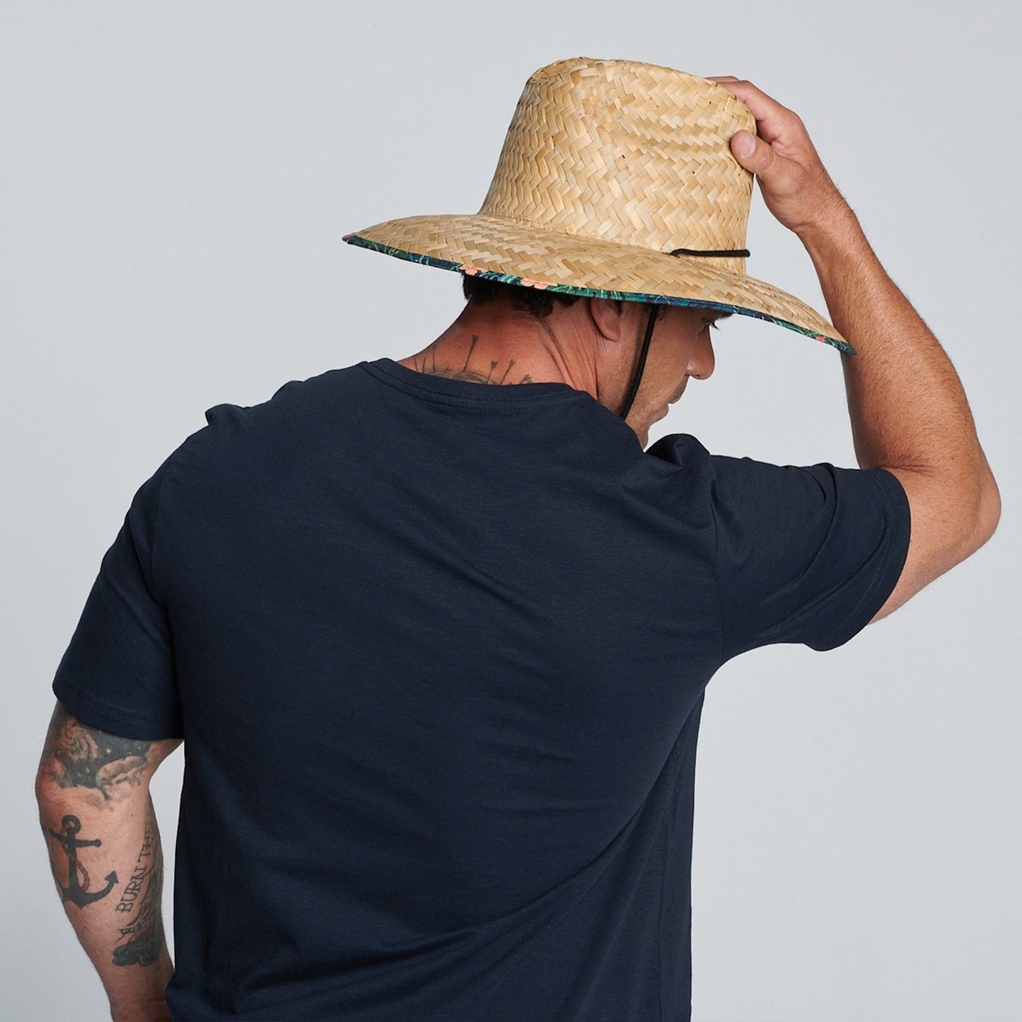 Camp - Men's rush straw lifeguard with under brim print and adjustable chin cord