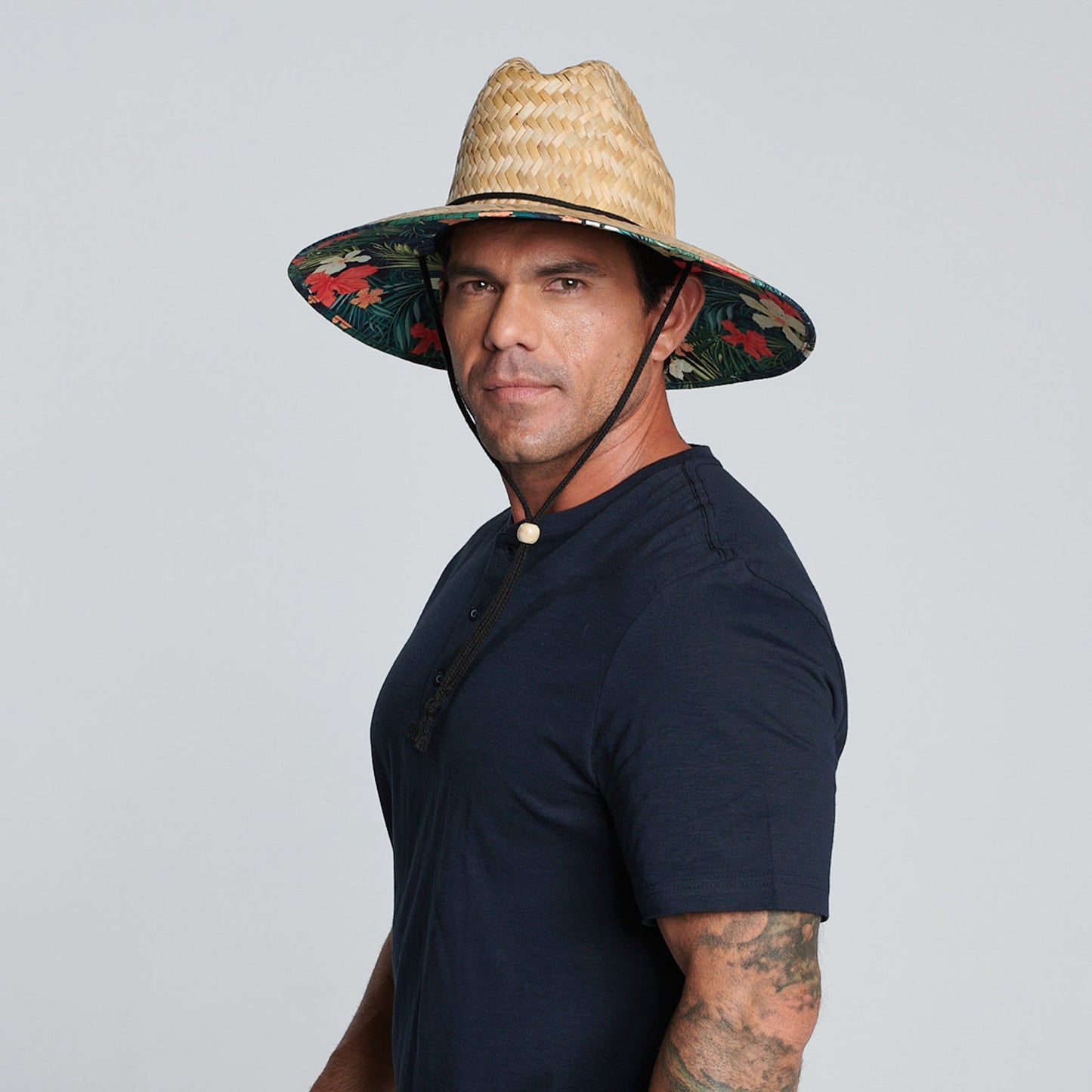 Camp - Men's rush straw lifeguard with under brim print and adjustable chin cord