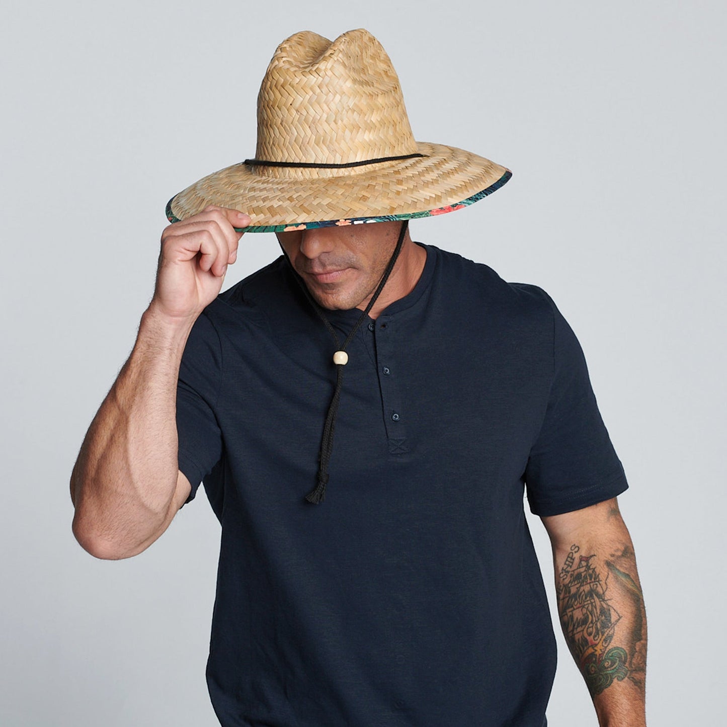 Camp - Men's rush straw lifeguard with under brim print and adjustable chin cord