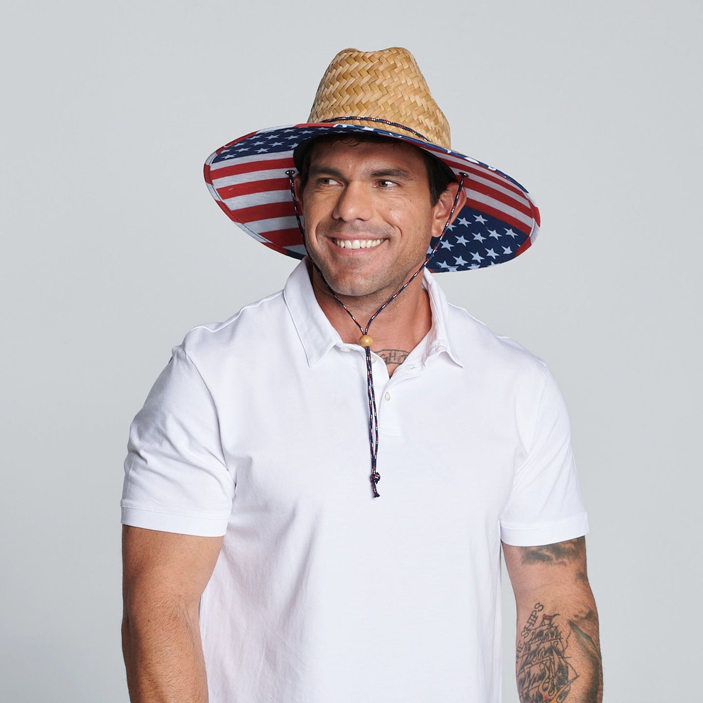 Camp - Men's rush straw lifeguard with under brim print and adjustable chin cord