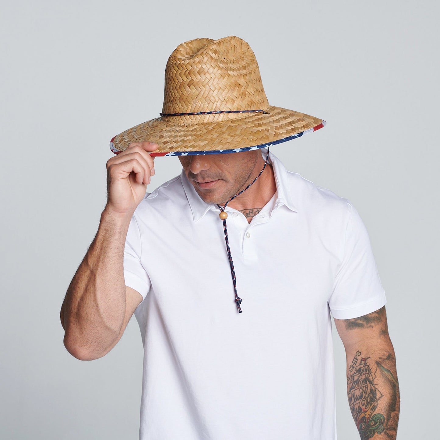 Camp - Men's rush straw lifeguard with under brim print and adjustable chin cord