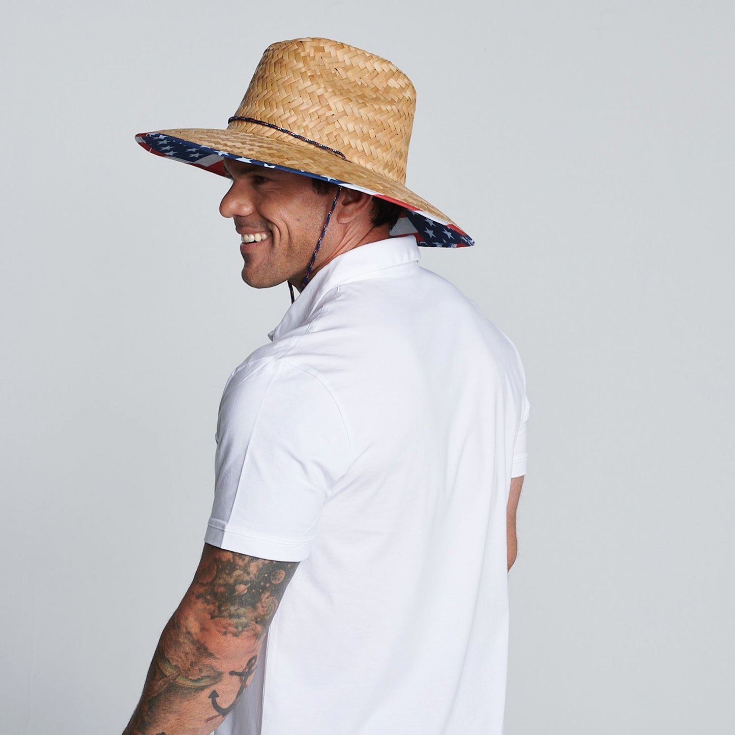 Camp - Men's rush straw lifeguard with under brim print and adjustable chin cord