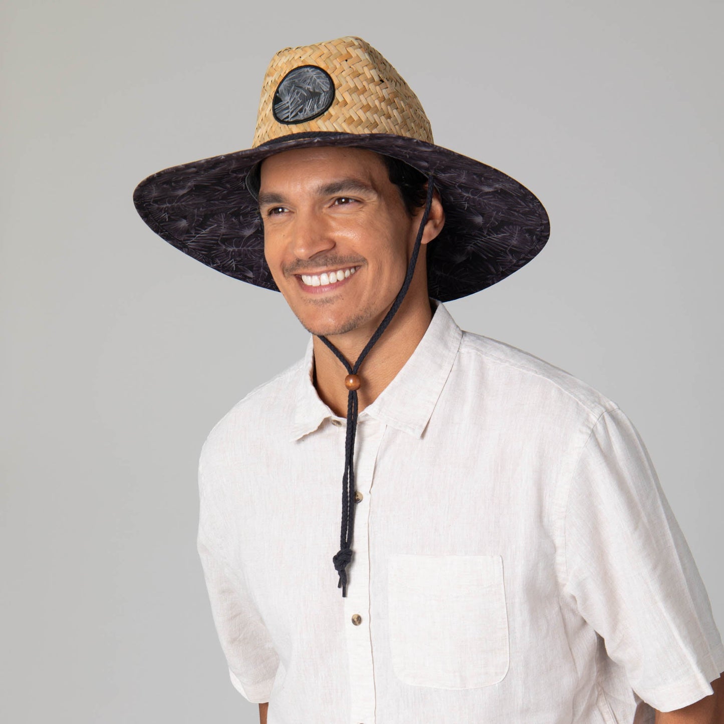 Mens Straw Lifeguard with Tropical Printed Under-brim