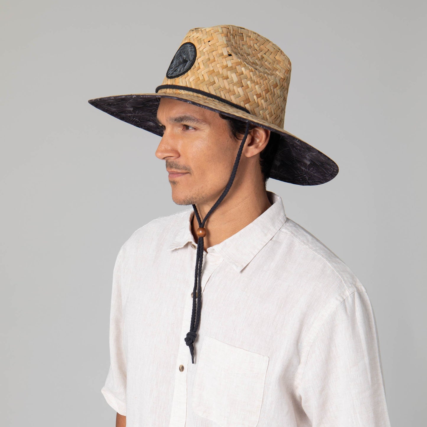 Mens Straw Lifeguard with Tropical Printed Under-brim