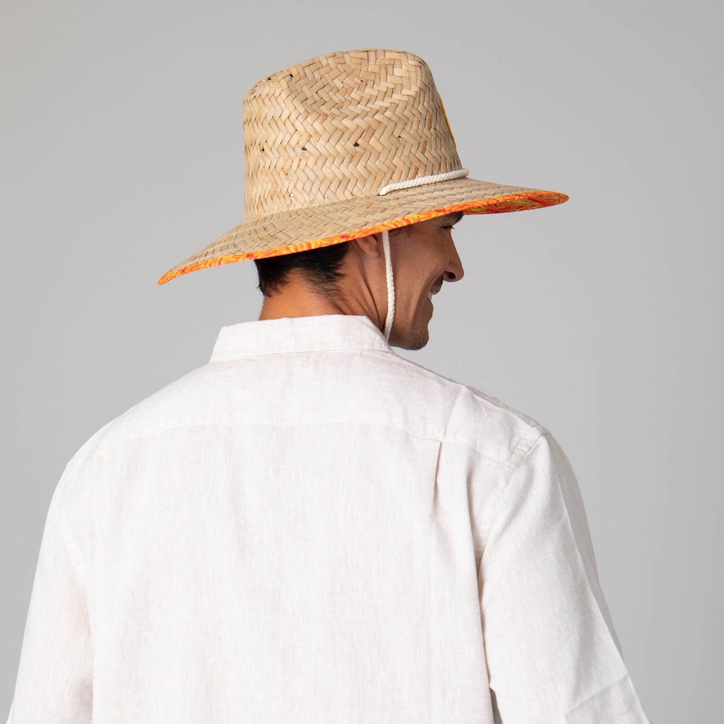 Mens Straw Lifeguard with Tropical Printed Under-brim