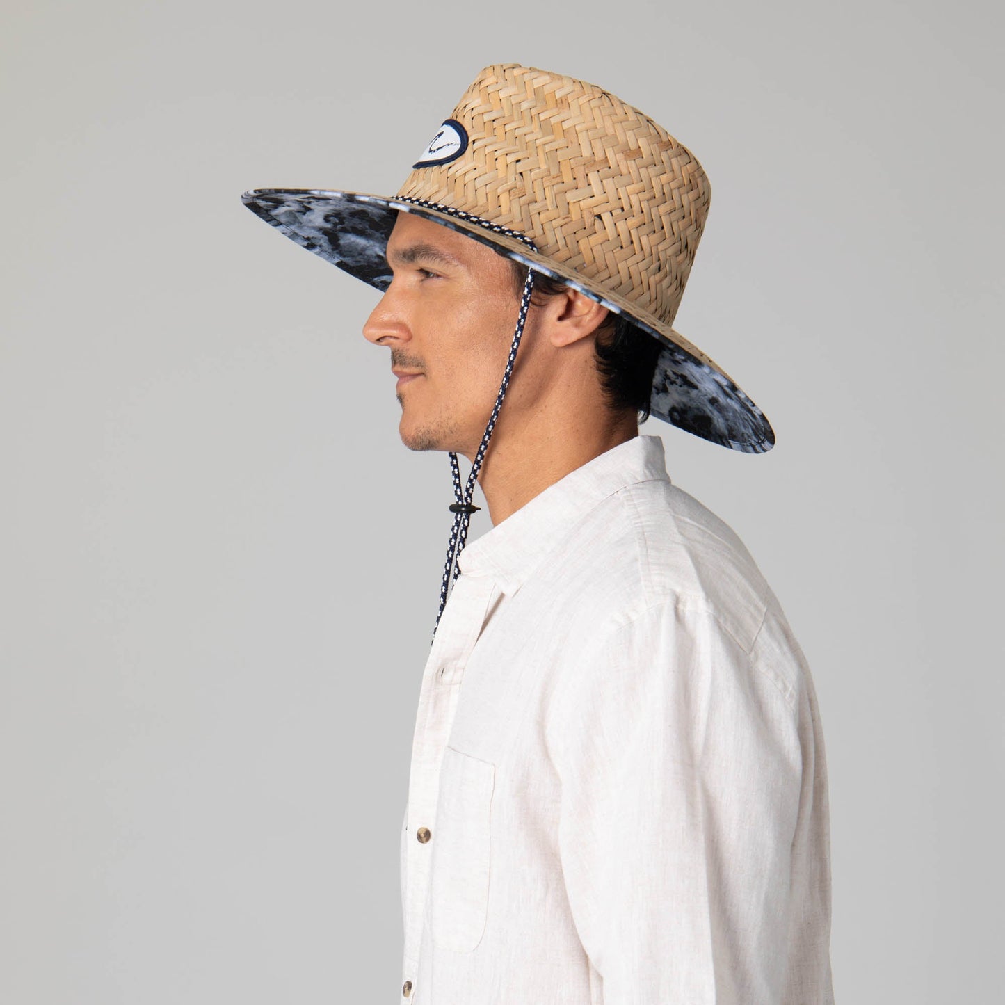 Mens Straw Lifeguard with Ocean Wave Under-brim