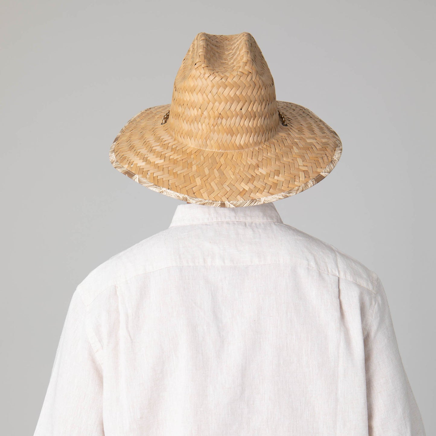 Mens Rush Straw Lifeguard with Tropical Palm Leaf Under-brim
