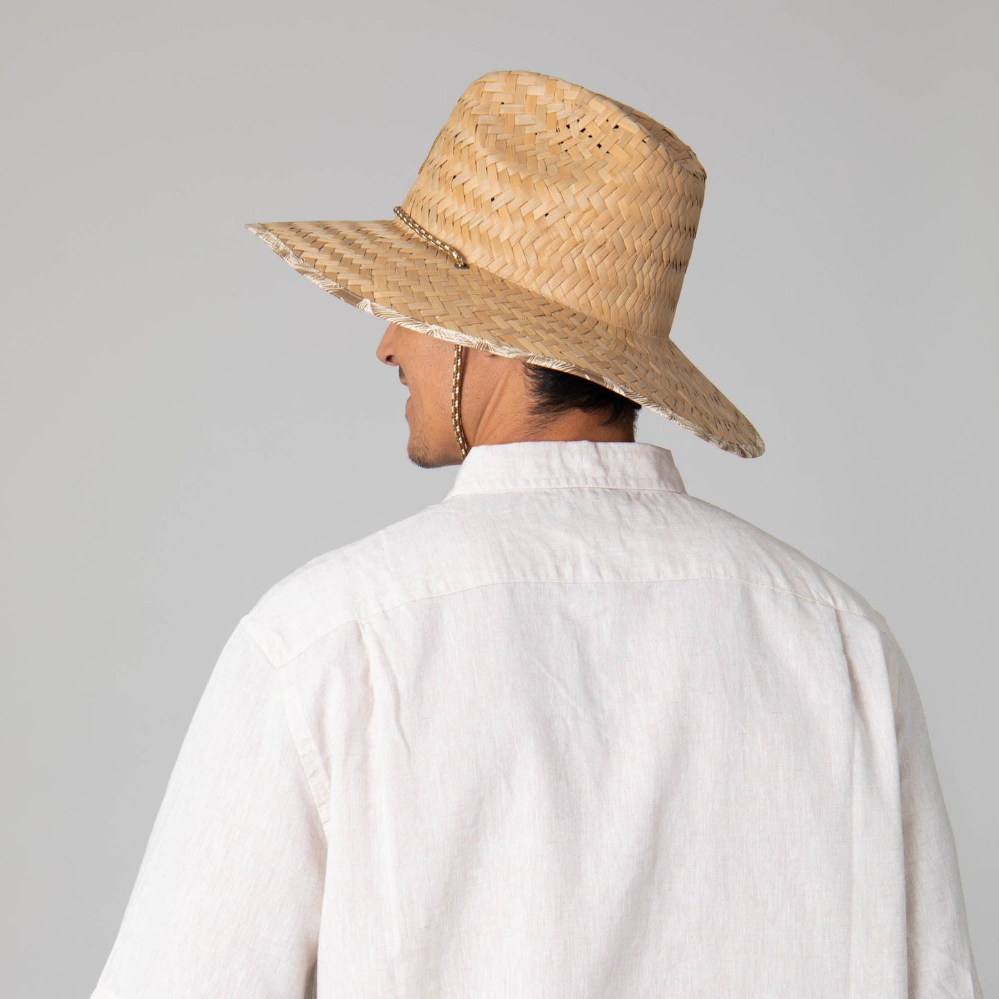 Mens Rush Straw Lifeguard with Tropical Palm Leaf Under-brim