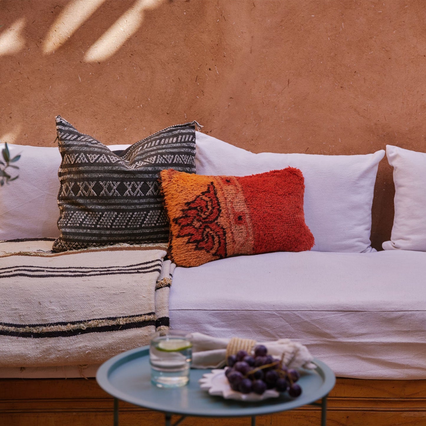 Desert Stripe Embroidered Cactus Silk Pillow - Black