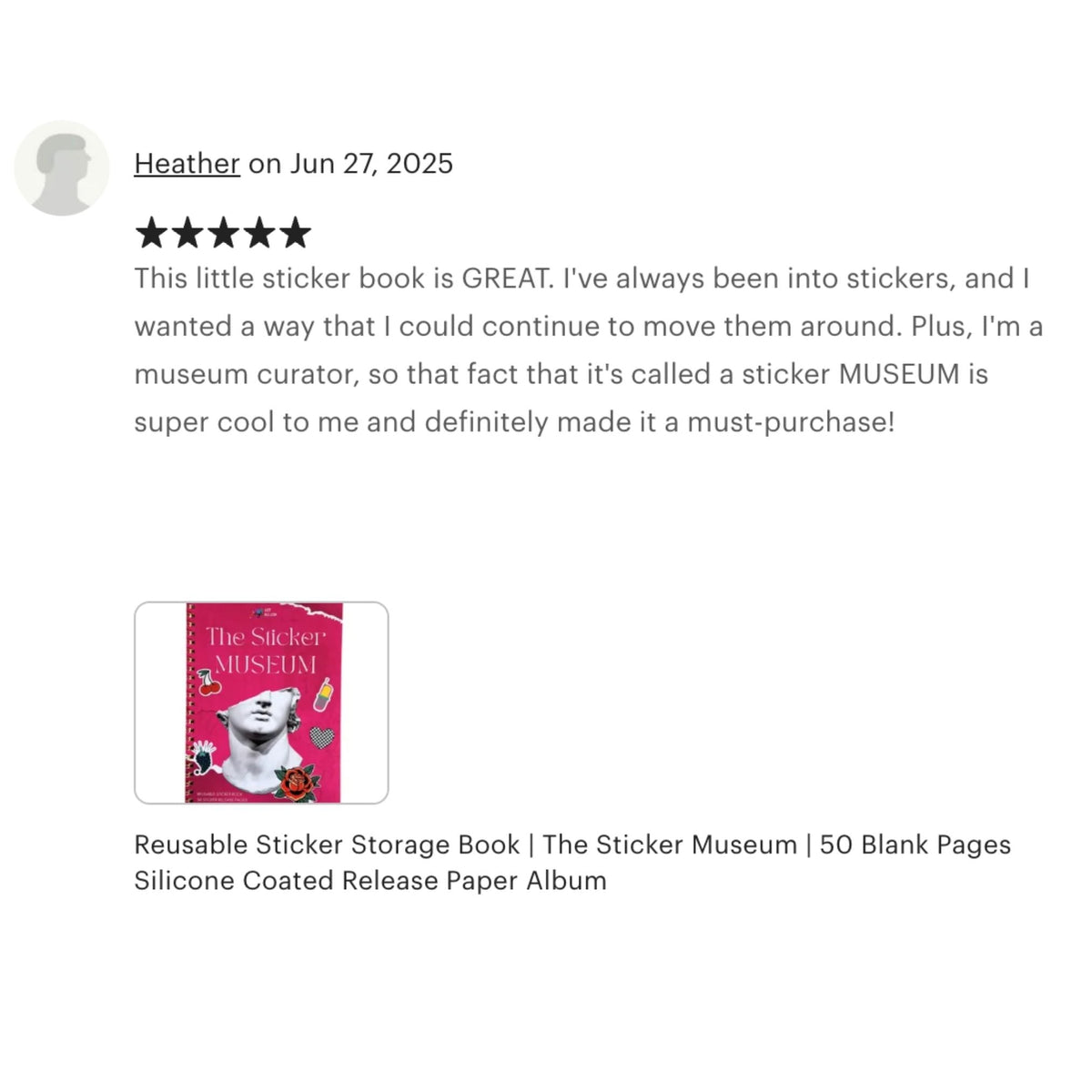 Reusable Sticker Storage Book | The Sticker Museum | 50 Blank Pages Silicone Coated Release Paper Album