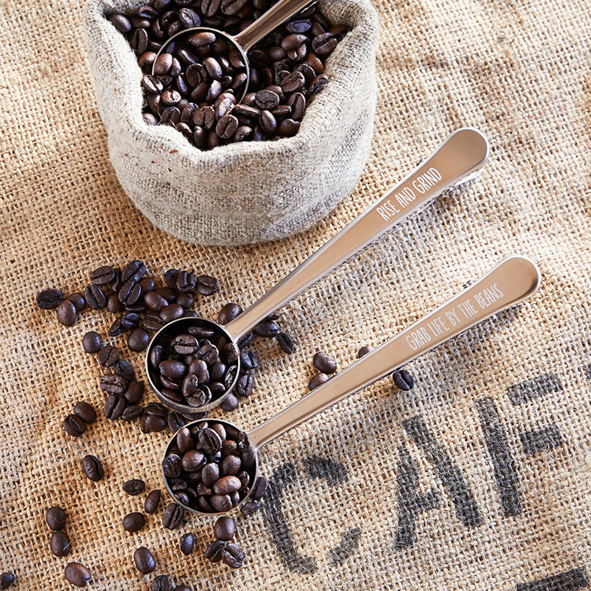 Rise and Grind Coffee Clip and Scoop | Combination Tablespoon Measuring and Bag Clip