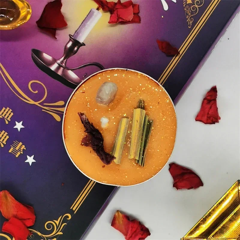 0.53OZ Mini Spell Candles Intention Tea Light Candles Unscented Witch Manifestation Candles with Dried Flowers Crystal
