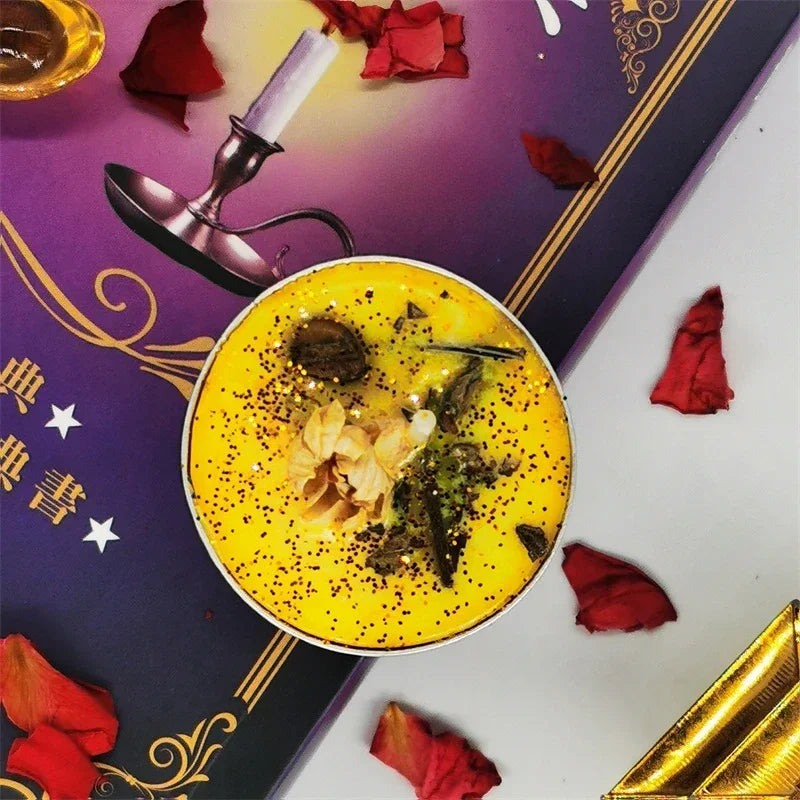 0.53OZ Mini Spell Candles Intention Tea Light Candles Unscented Witch Manifestation Candles with Dried Flowers Crystal