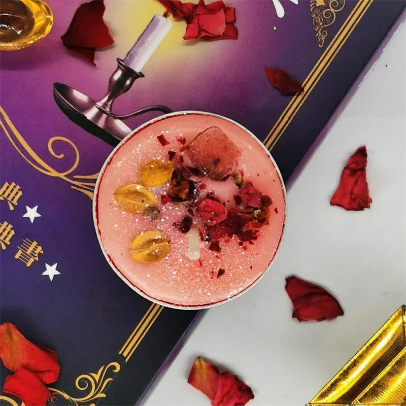 0.53OZ Mini Spell Candles Intention Tea Light Candles Unscented Witch Manifestation Candles with Dried Flowers Crystal