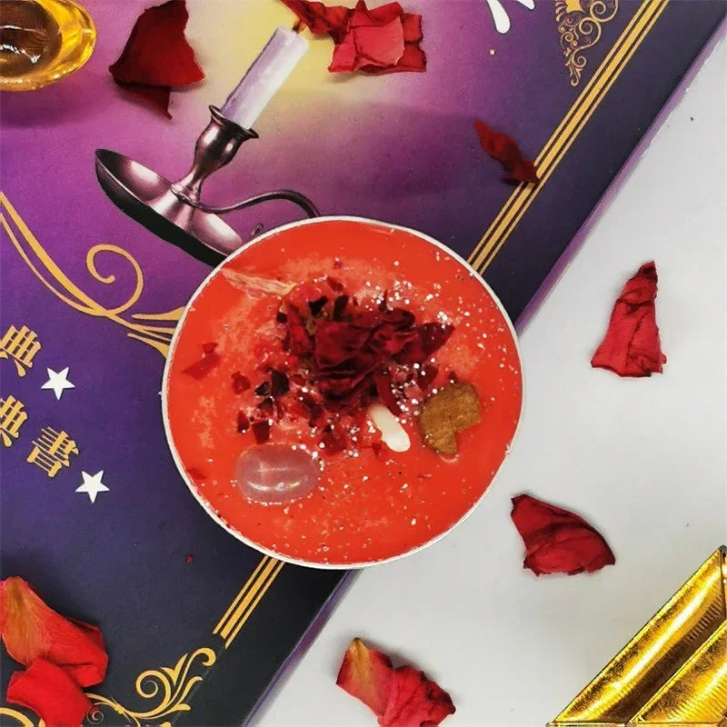 0.53OZ Mini Spell Candles Intention Tea Light Candles Unscented Witch Manifestation Candles with Dried Flowers Crystal