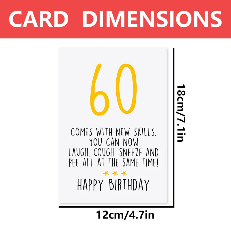 1 pc funny birthday card with text blessing to celebrate 60th birthday. Creative greeting card. Perfect gift for family, friends