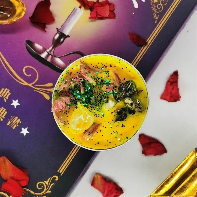 0.53OZ Mini Spell Candles Intention Tea Light Candles Unscented Witch Manifestation Candles with Dried Flowers Crystal