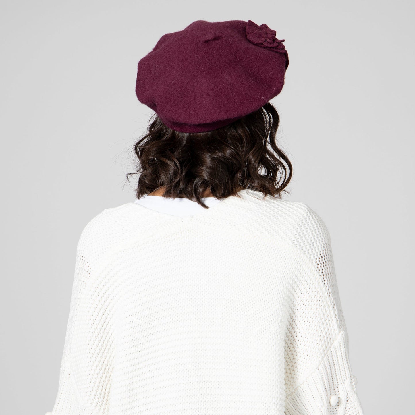 Womens Wool Beret With Flowers-One Size