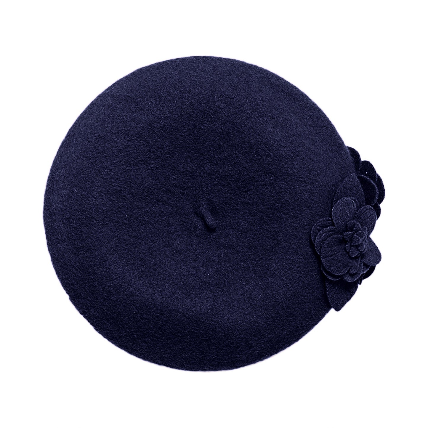 Womens Wool Beret With Flowers-One Size