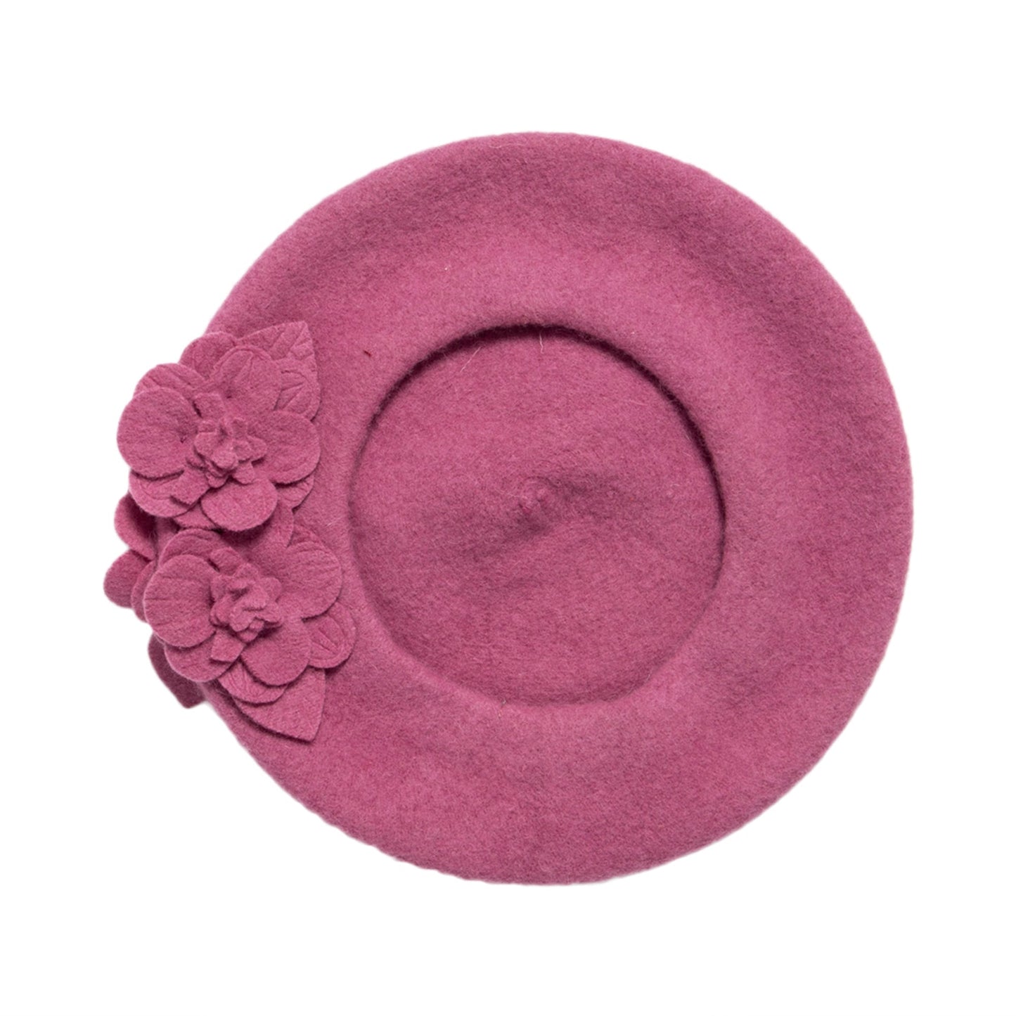 Womens Wool Beret With Flowers-One Size
