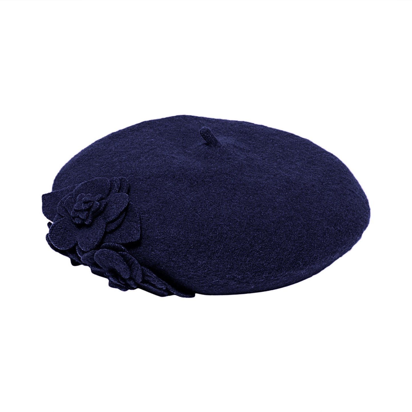 Womens Wool Beret With Flowers-One Size