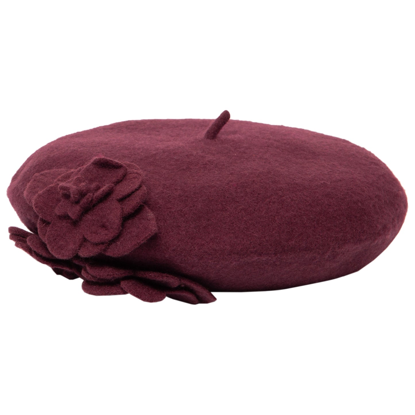 Womens Wool Beret With Flowers-One Size