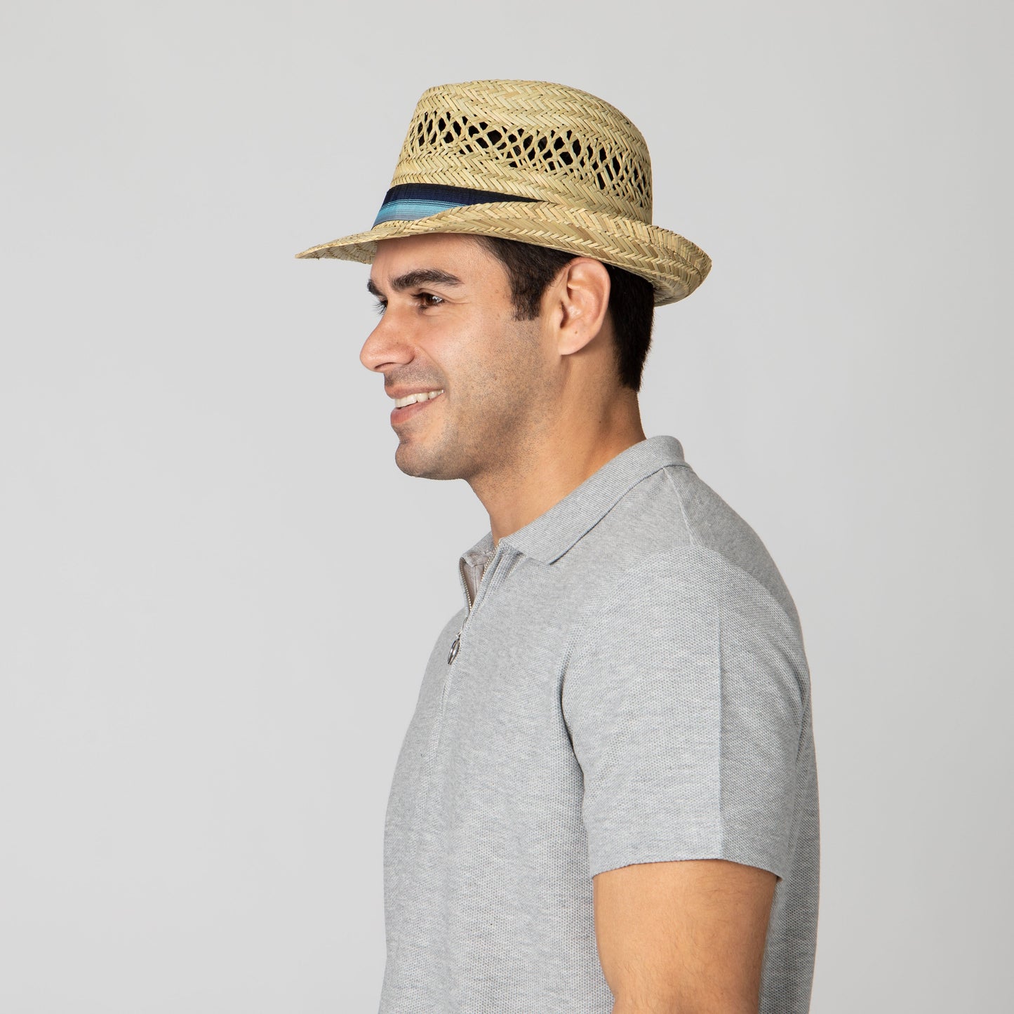 Mens Seagrass Fedora With Multi Color Inset
