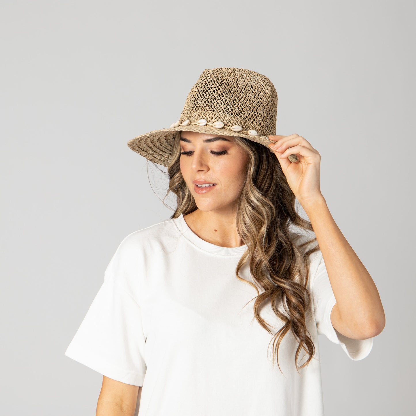 Women's Seagrass Fedora With Gold Plated Shell Band