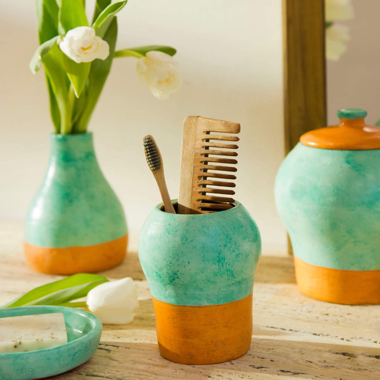Washed Verdigris Toothbrush holder
