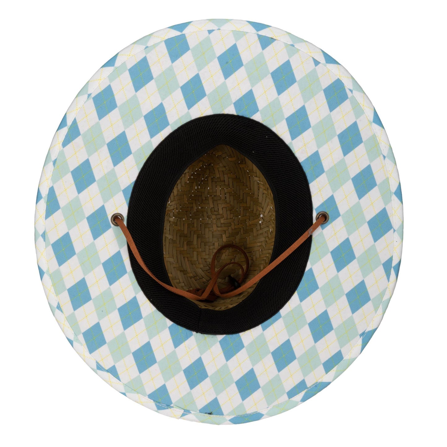Kids Straw Lifeguard with Plaid Printed Underbrim and Faux Leather Chin Chord