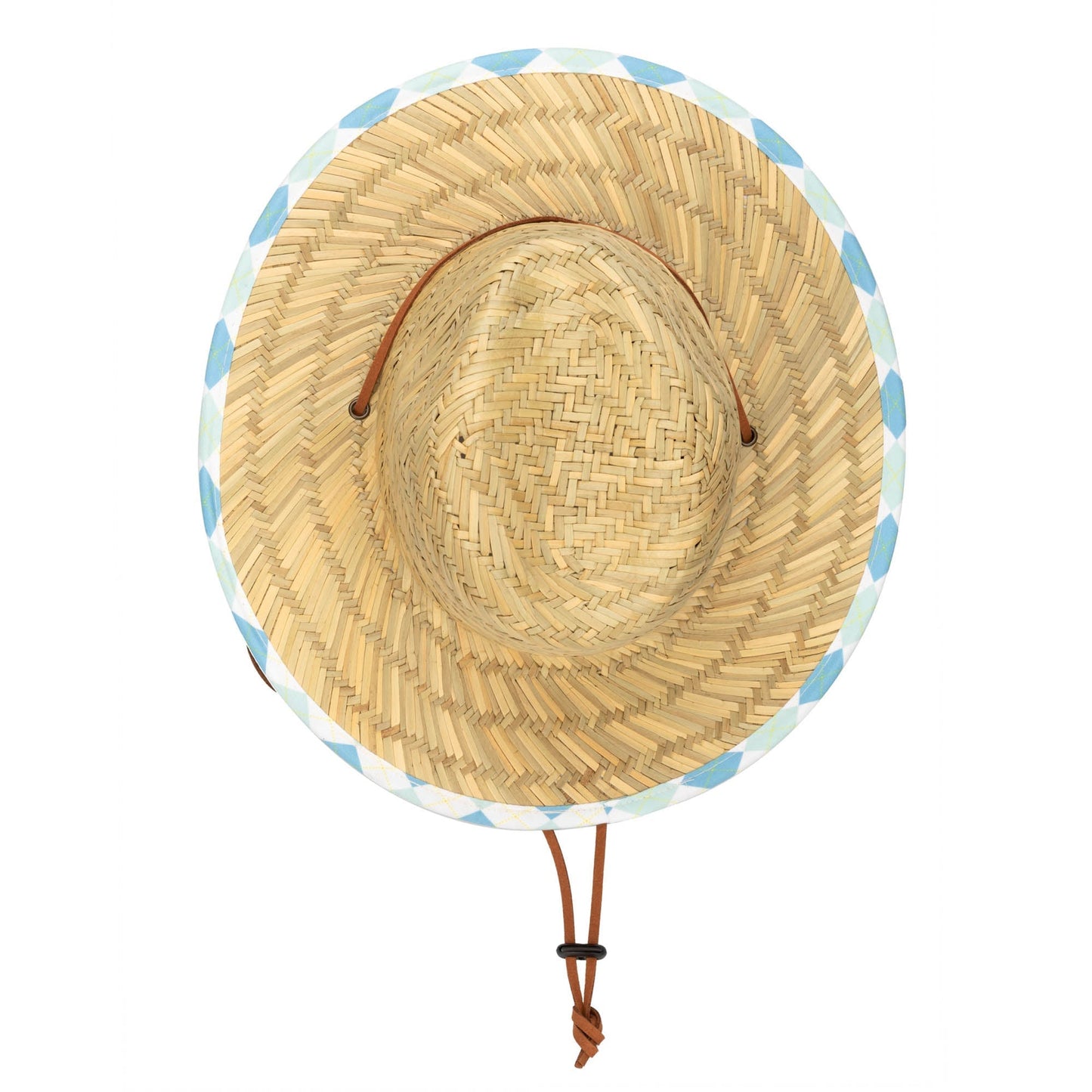 Kids Straw Lifeguard with Plaid Printed Underbrim and Faux Leather Chin Chord