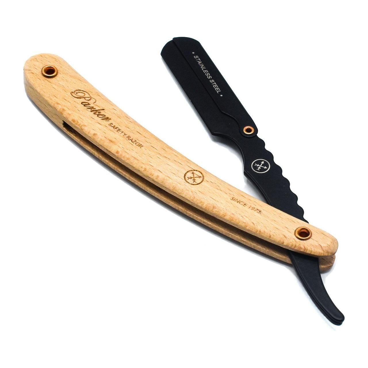 Parker SRPBA Clip-Type Pine Wood Handle Stainless Steel Straight Barber Razor