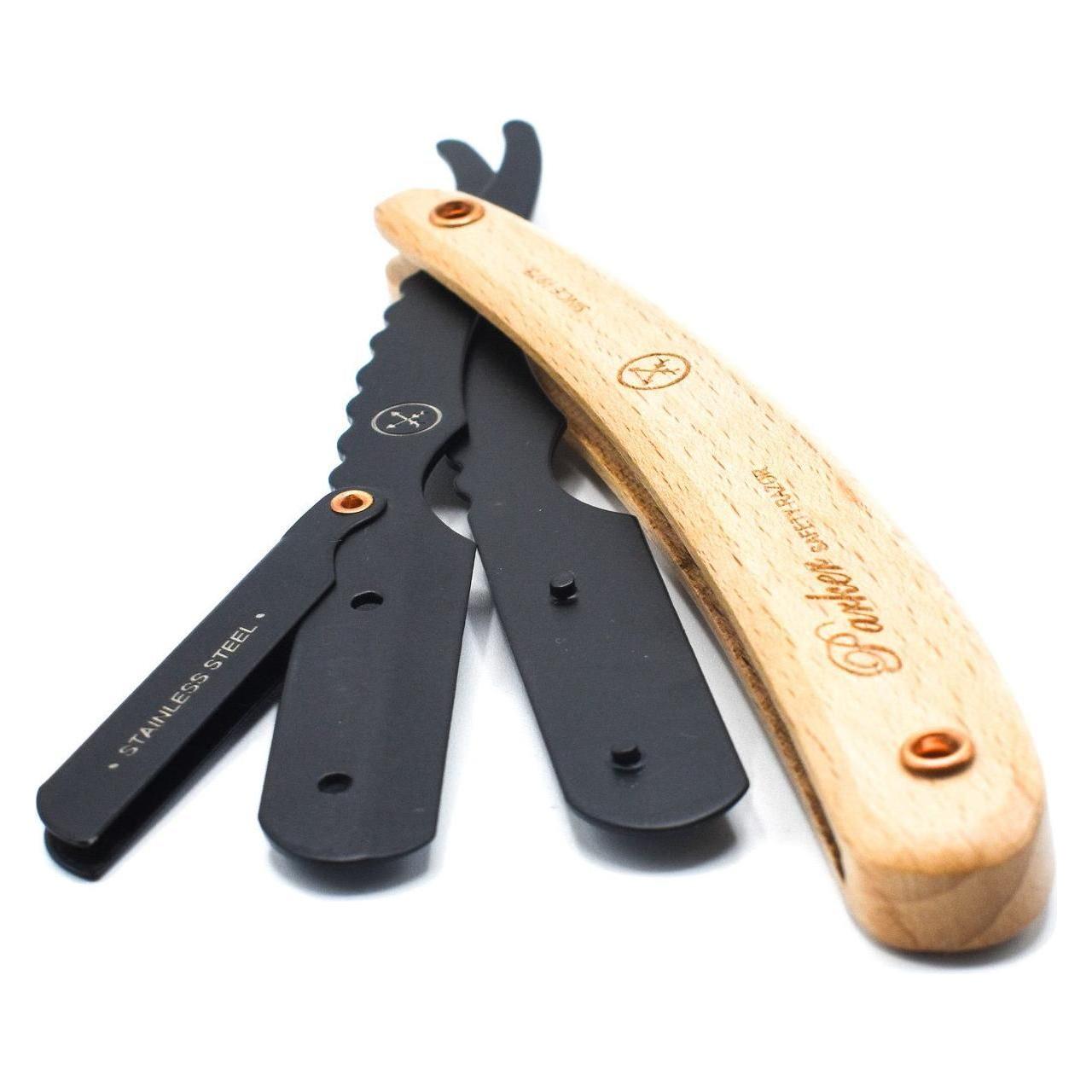 Parker SRPBA Clip-Type Pine Wood Handle Stainless Steel Straight Barber Razor