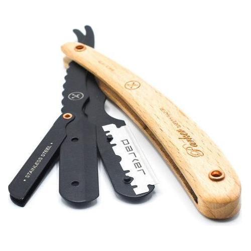 Parker SRPBA Clip-Type Pine Wood Handle Stainless Steel Straight Barber Razor