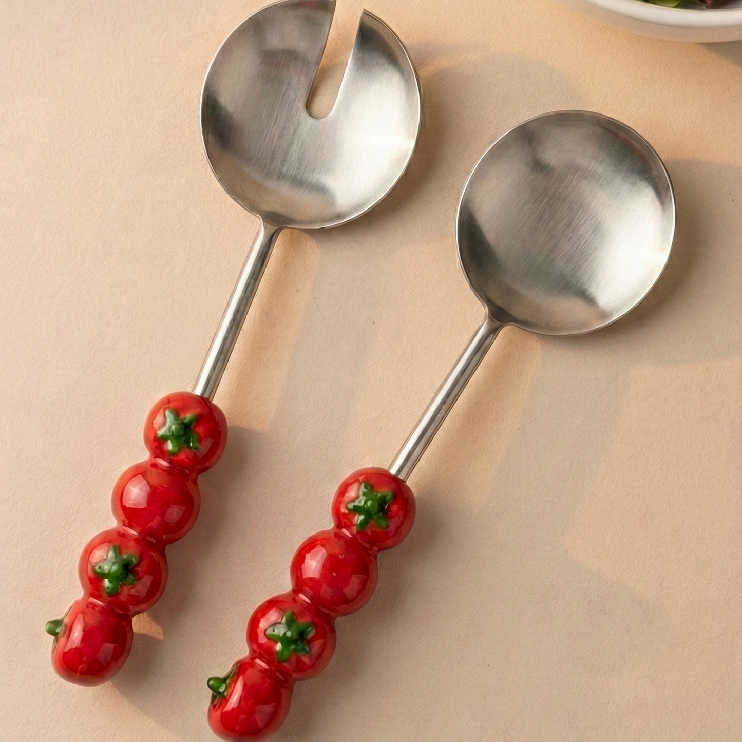 Salad Server with Tomato Handle, (Set of 2 ) - 9.5x3 Inches