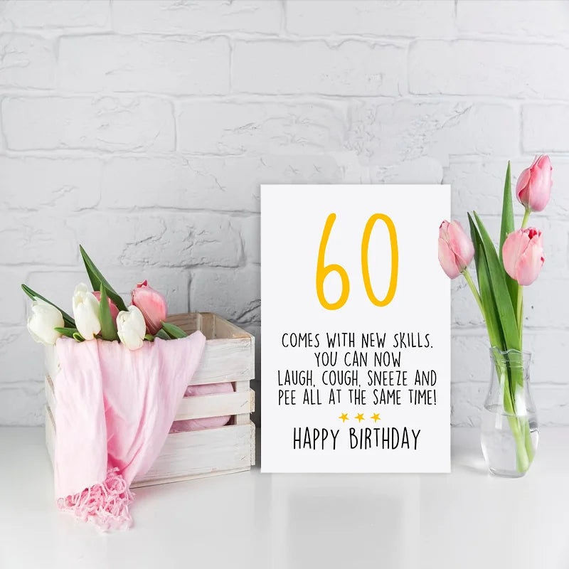 1 pc funny birthday card with text blessing to celebrate 60th birthday. Creative greeting card. Perfect gift for family, friends
