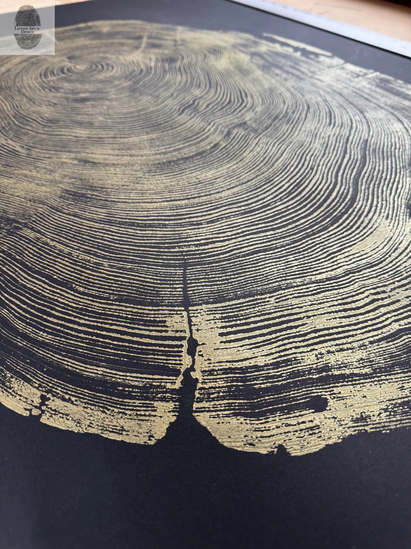 San Francisco Redwood. Gold and Black, 36x48 Inches. Original Signed artwork made from Real Redwood