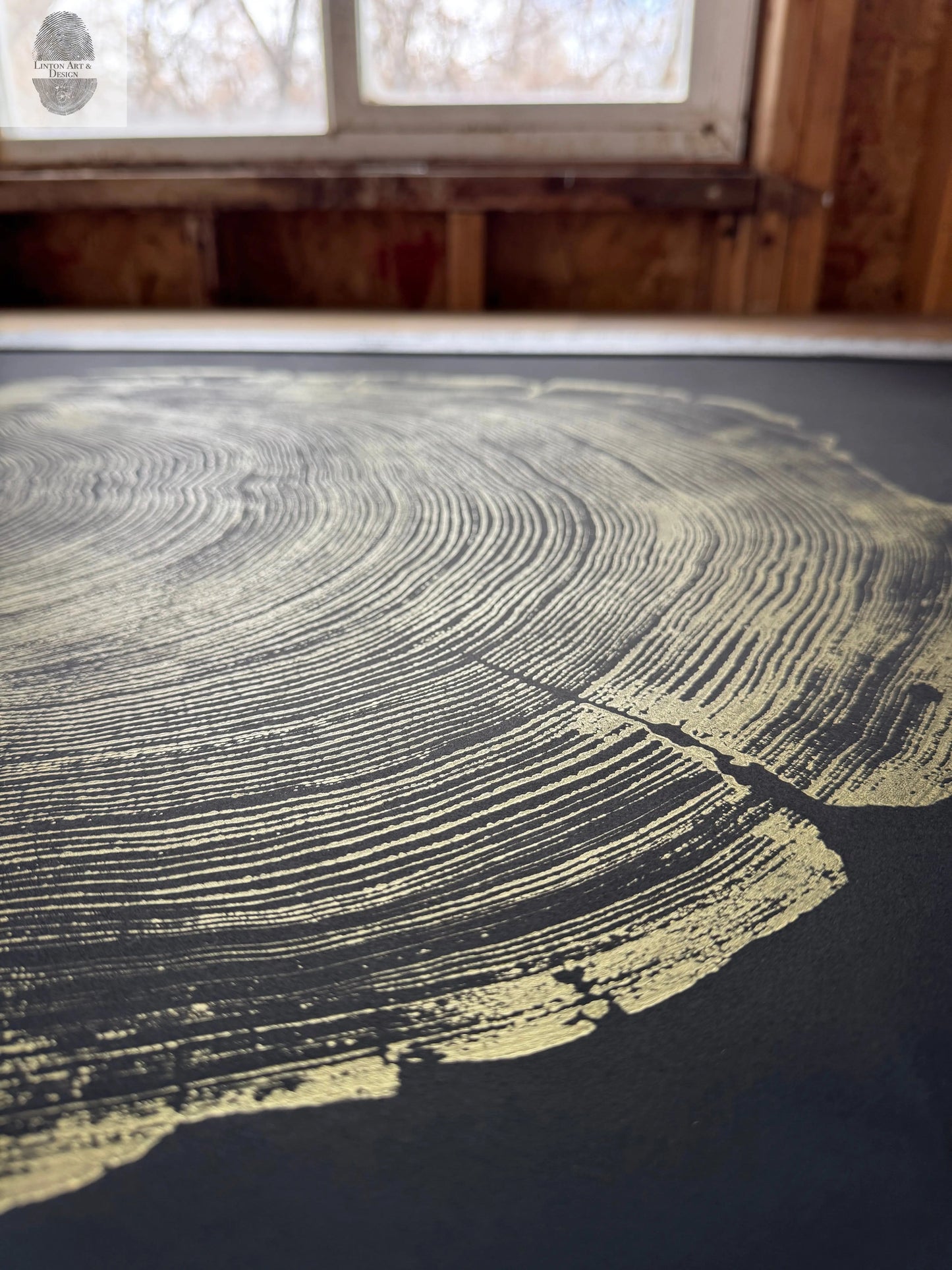 San Francisco Redwood. Gold and Black, 36x48 Inches. Original Signed artwork made from Real Redwood