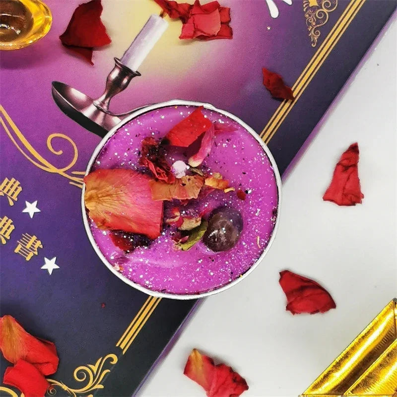 0.53OZ Mini Spell Candles Intention Tea Light Candles Unscented Witch Manifestation Candles with Dried Flowers Crystal