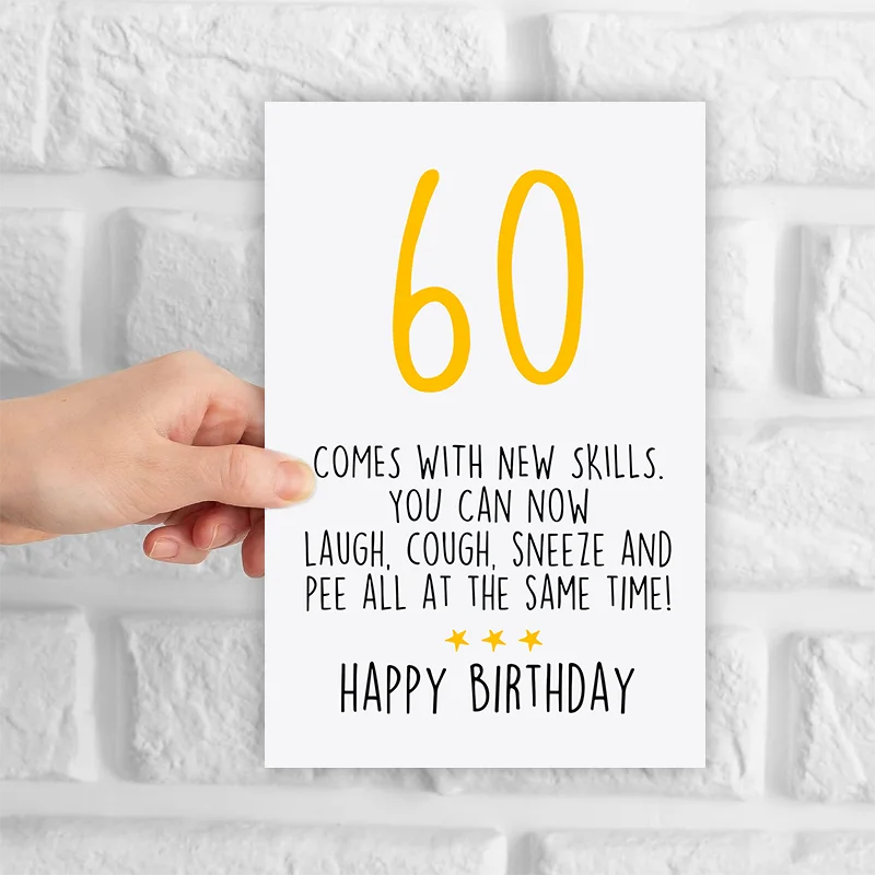 1 pc funny birthday card with text blessing to celebrate 60th birthday. Creative greeting card. Perfect gift for family, friends