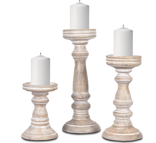 Chennai Pillar Candleholder Set - Whitewash