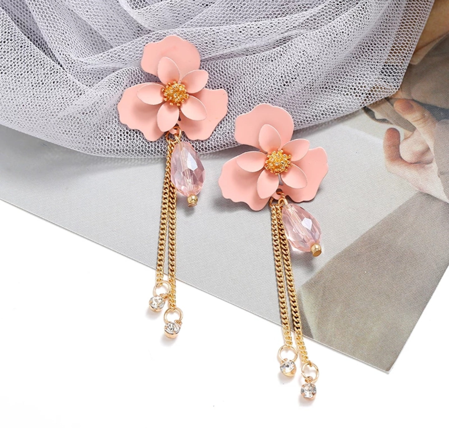 Flower Shaped Strip Drop Earrings