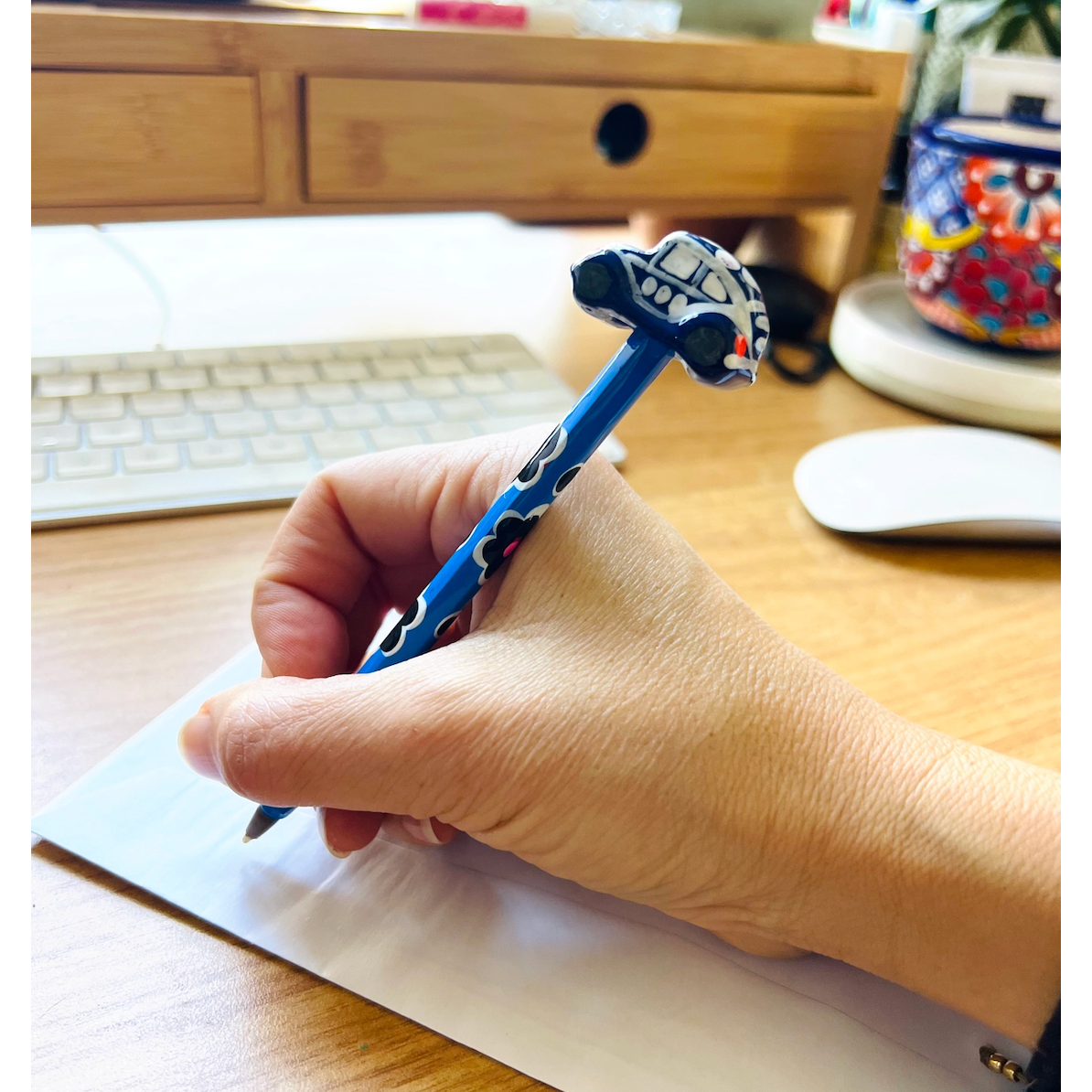 Hand-Painted VW Bug Ceramic Car Ink Pen | Van Flower Pen - Mexico - Osadia Concept Store