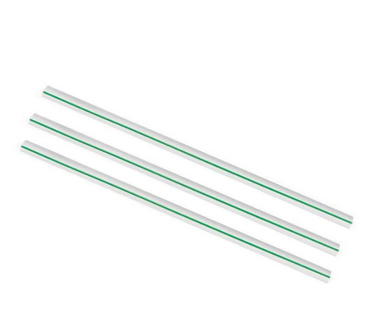 8.25" x 10mm Unwrapped Jumbo Boba Straw Compostable PLA Green Stripe (QTY:1920)
