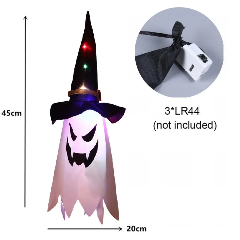 1 Pcs Halloween Decoration Flashing Light Gypsophila Ghost Festival Dress Up Glowing Wizard Ghost Hat Lamp Decor Hanging Lantern